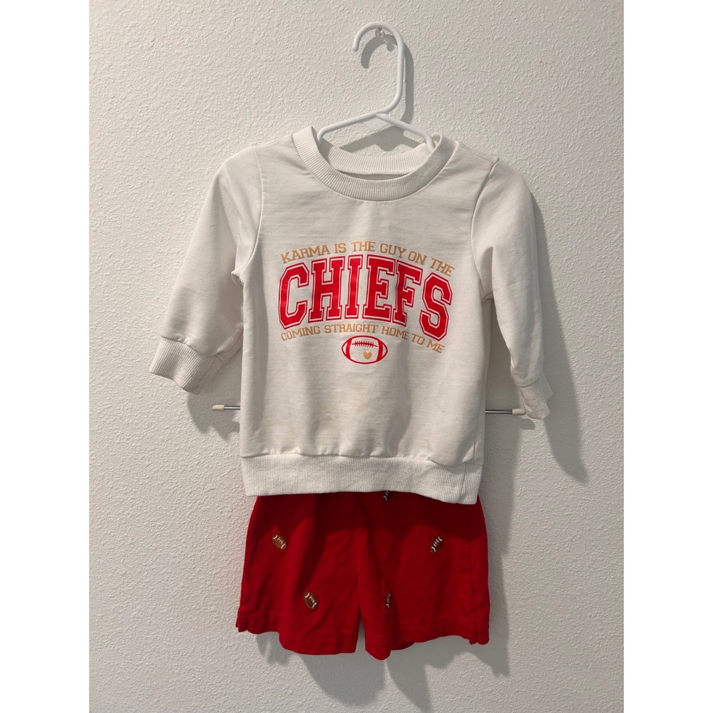 Karma Is The‎ Guy On The Chiefs Sweatshirt and Shorts Set Red White